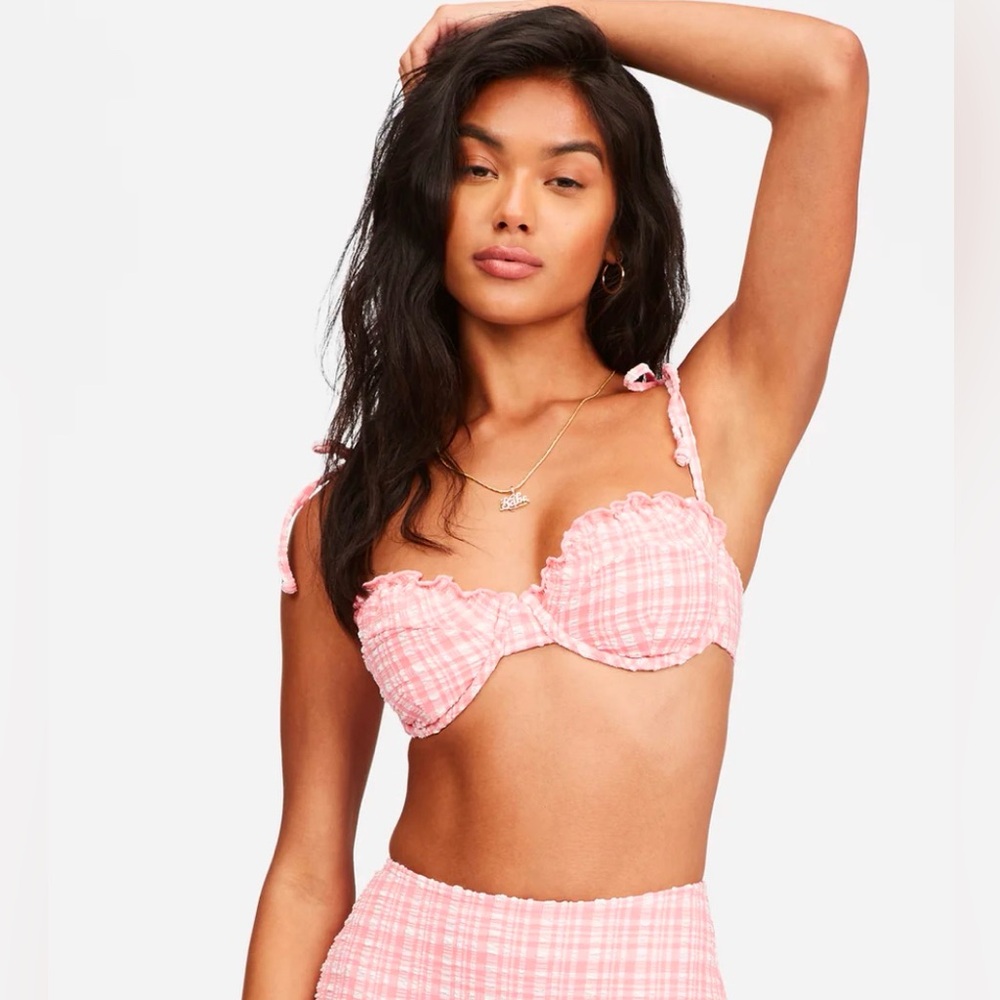 NWT Billabong pink tide ruffle bikini set